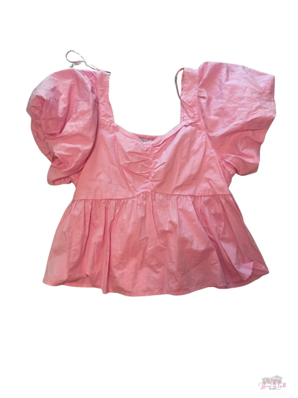 NWT Old Navy Pink Puff Sleeve Babydoll Top XL - Ruched Sweetheart Peplum
